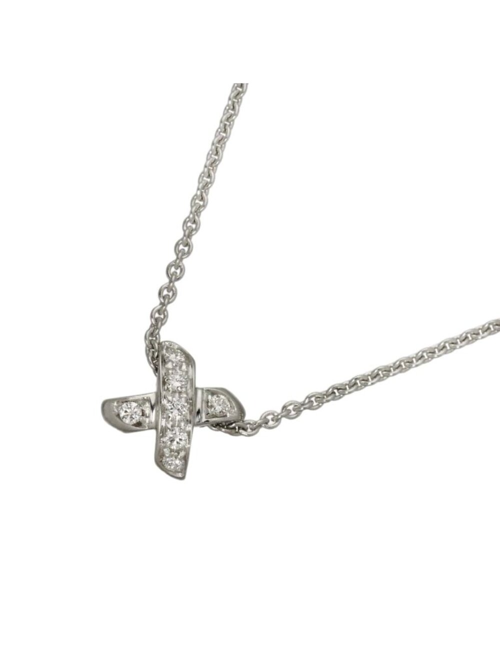 Tiffany & Co Cross Diamond Necklace 40 18k White Gold